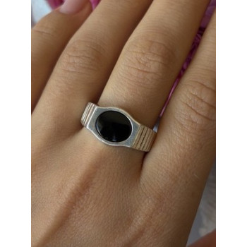 Mens 925 Sterling Silver Onyx Ring Size 12