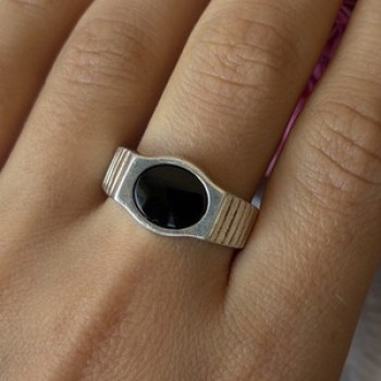 Mens 925 Sterling Silver Onyx Ring Size 12
