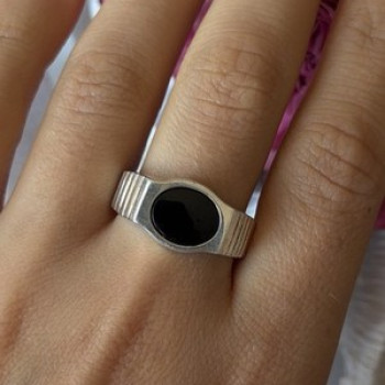 Mens 925 Sterling Silver Onyx Ring Size 12