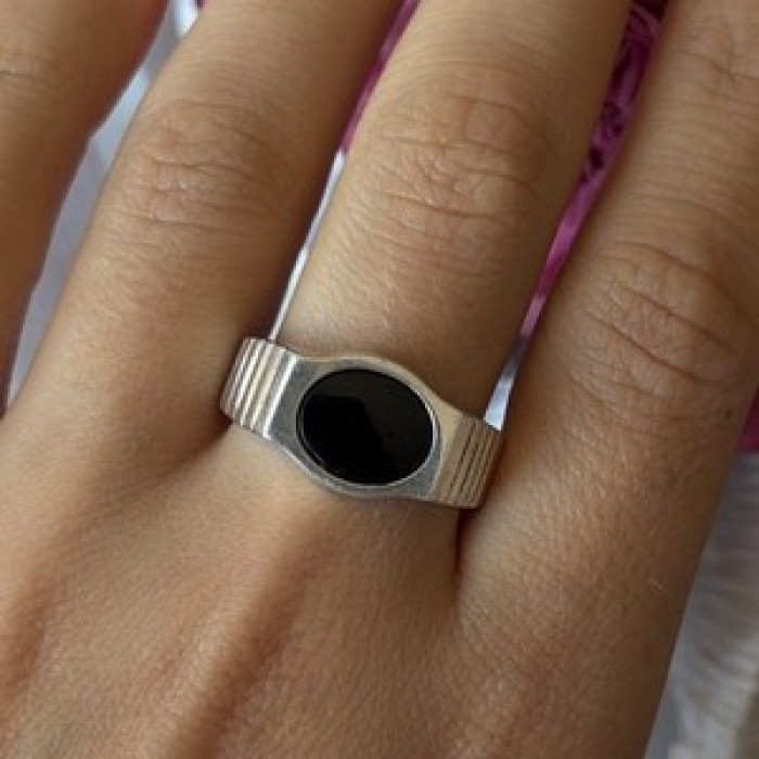 Mens 925 Sterling Silver Onyx Ring Size 12