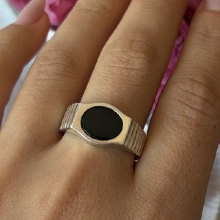 Mens 925 Sterling Silver Onyx Ring Size 12