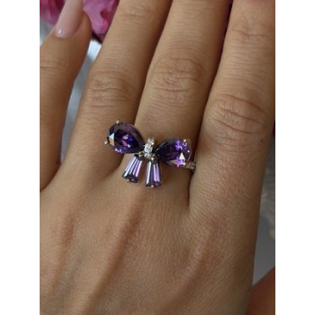 925 Sterling Silver Gold Plated Bow Cz Ring Size 10