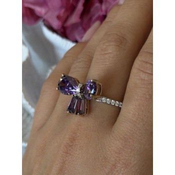 925 Sterling Silver Gold Plated Bow Cz Ring Size 10