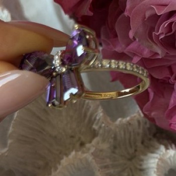 925 Sterling Silver Gold Plated Bow Cz Ring Size 10