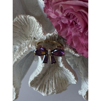 925 Sterling Silver Gold Plated Bow Cz Ring Size 10