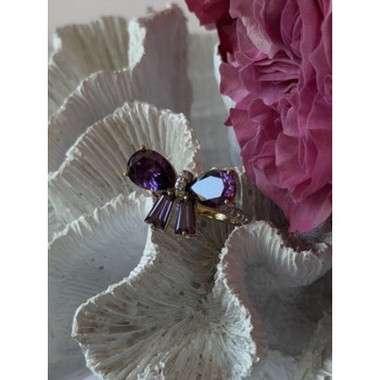 925 Sterling Silver Gold Plated Bow Cz Ring Size 10