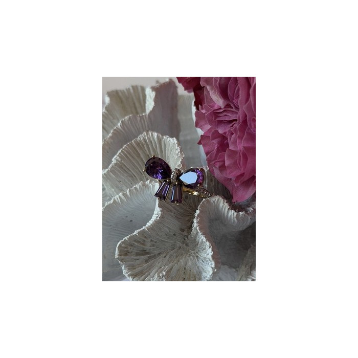 925 Sterling Silver Gold Plated Bow Cz Ring Size 10