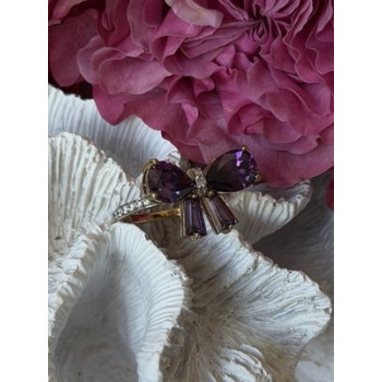 925 Sterling Silver Gold Plated Bow Cz Ring Size 10