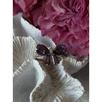 925 Sterling Silver Gold Plated Bow Cz Ring Size 10