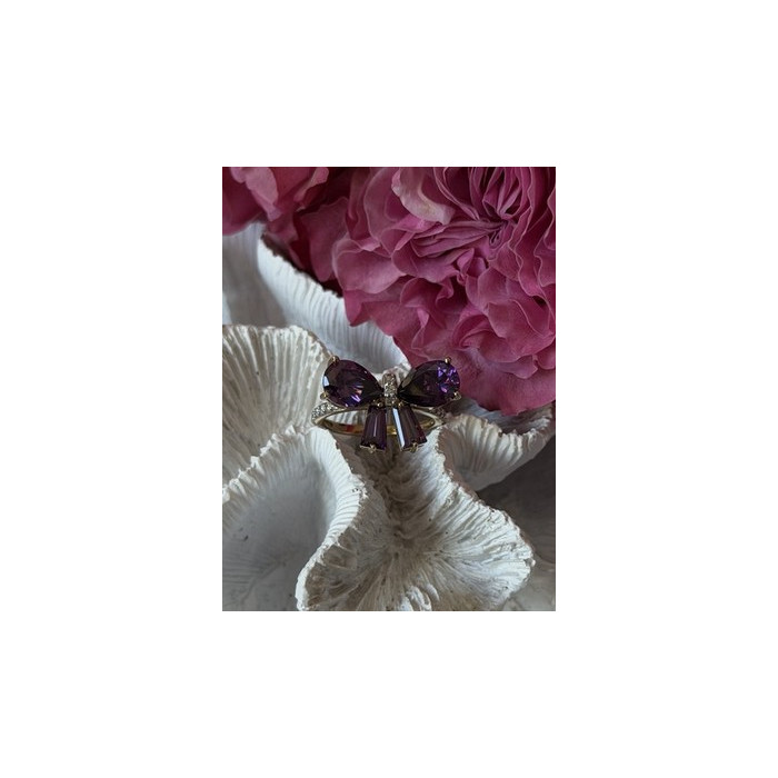 925 Sterling Silver Gold Plated Bow Cz Ring Size 10