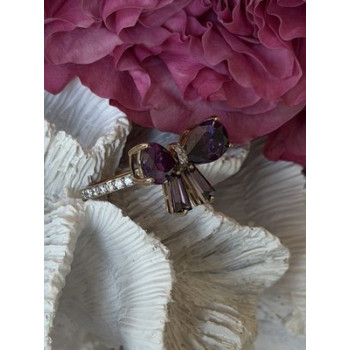 925 Sterling Silver Gold Plated Bow Cz Ring Size 10