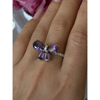 925 Sterling Silver Gold Plated Bow Cz Ring Size 10