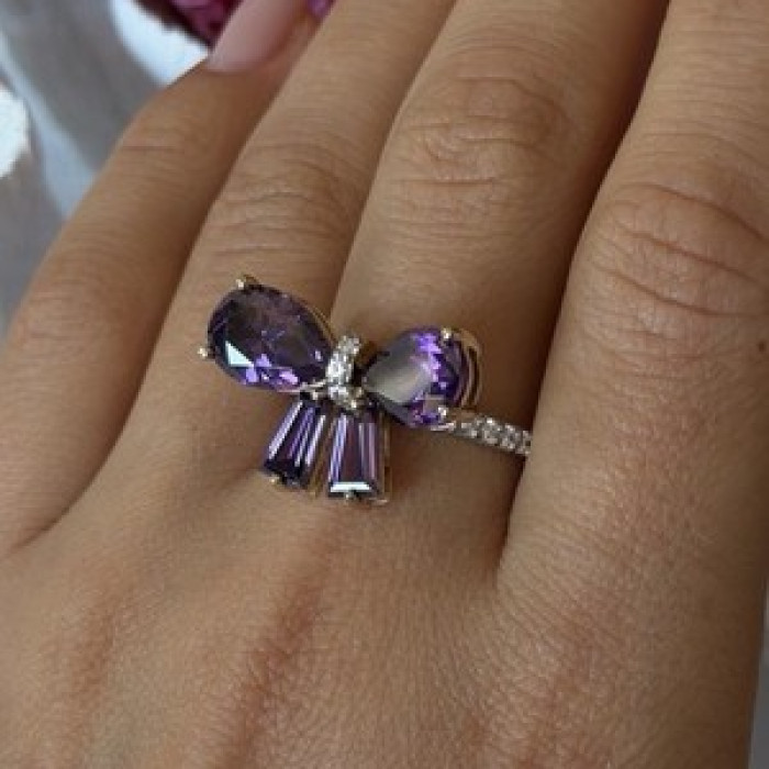 925 Sterling Silver Gold Plated Bow Cz Ring Size 10