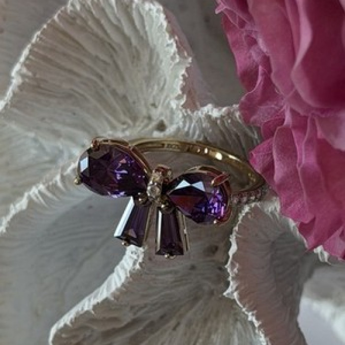 925 Sterling Silver Gold Plated Bow Cz Ring Size 10
