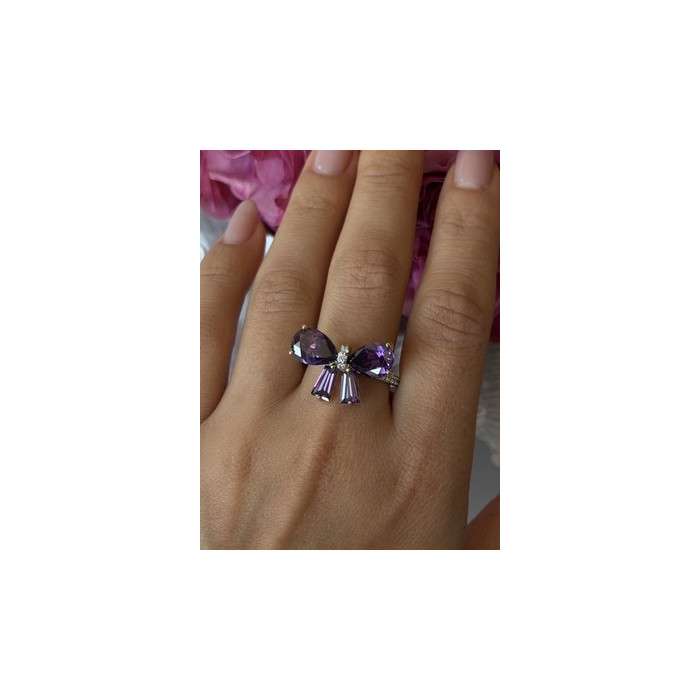 925 Sterling Silver Gold Plated Bow Cz Ring Size 10