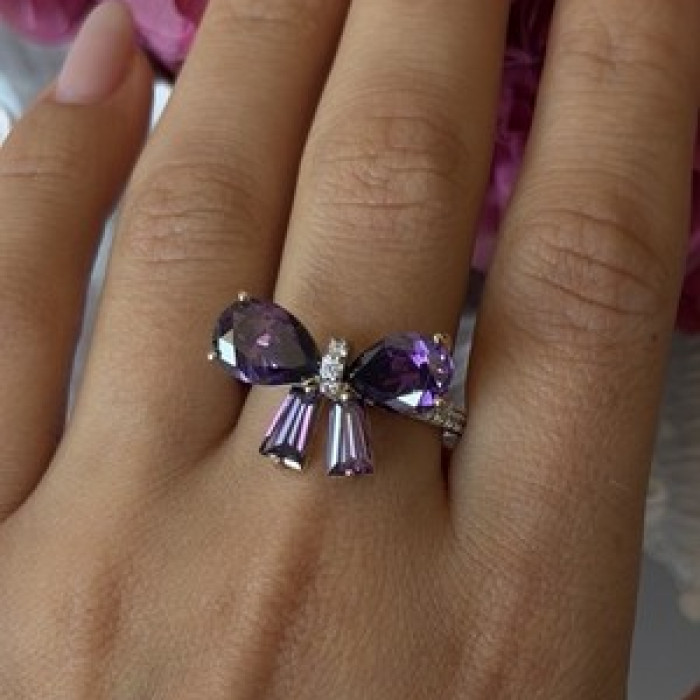 925 Sterling Silver Gold Plated Bow Cz Ring Size 10