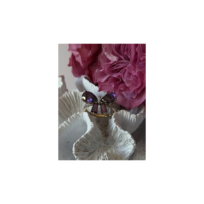 925 Sterling Silver Gold Plated Bow Cz Ring Size 10