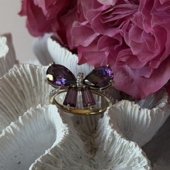 925 Sterling Silver Gold Plated Bow Cz Ring Size 10