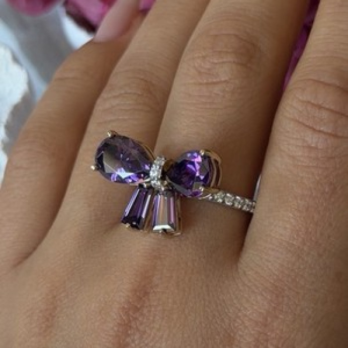 925 Sterling Silver Gold Plated Bow Cz Ring Size 10