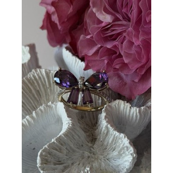 925 Sterling Silver Gold Plated Bow Cz Ring Size 10