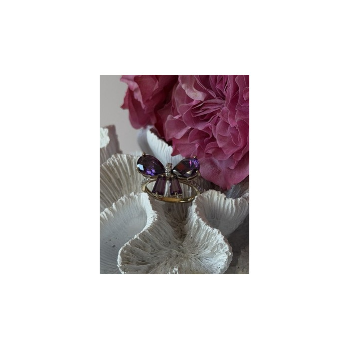 925 Sterling Silver Gold Plated Bow Cz Ring Size 10