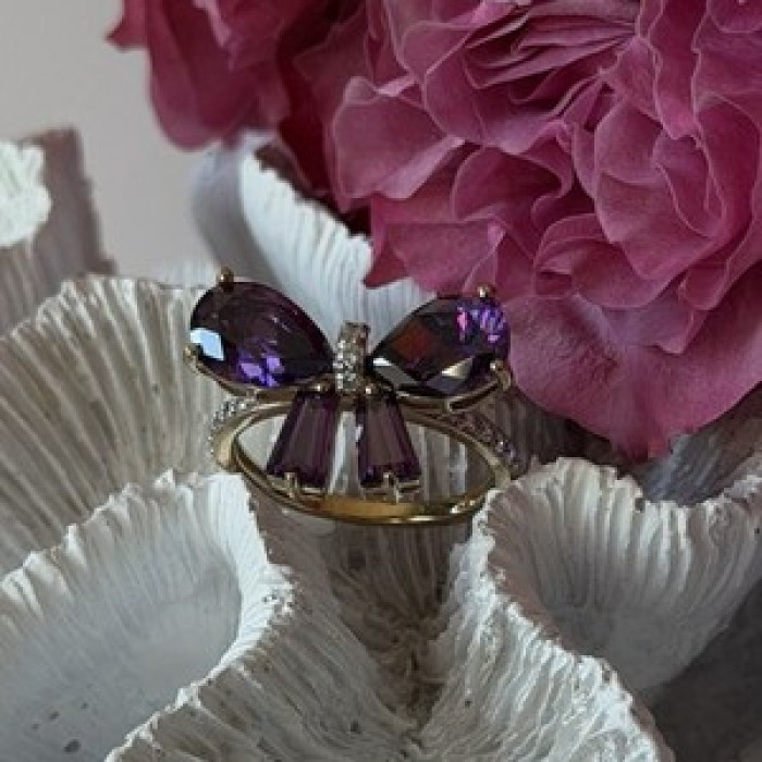 925 Sterling Silver Gold Plated Bow Cz Ring Size 10