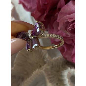 925 Sterling Silver Gold Plated Bow Cz Ring Size 10