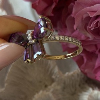 925 Sterling Silver Gold Plated Bow Cz Ring Size 10