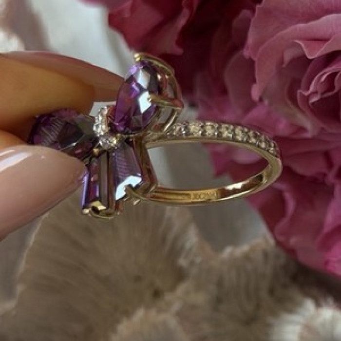 925 Sterling Silver Gold Plated Bow Cz Ring Size 10