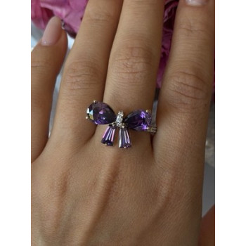 925 Sterling Silver Gold Plated Bow Cz Ring Size 10