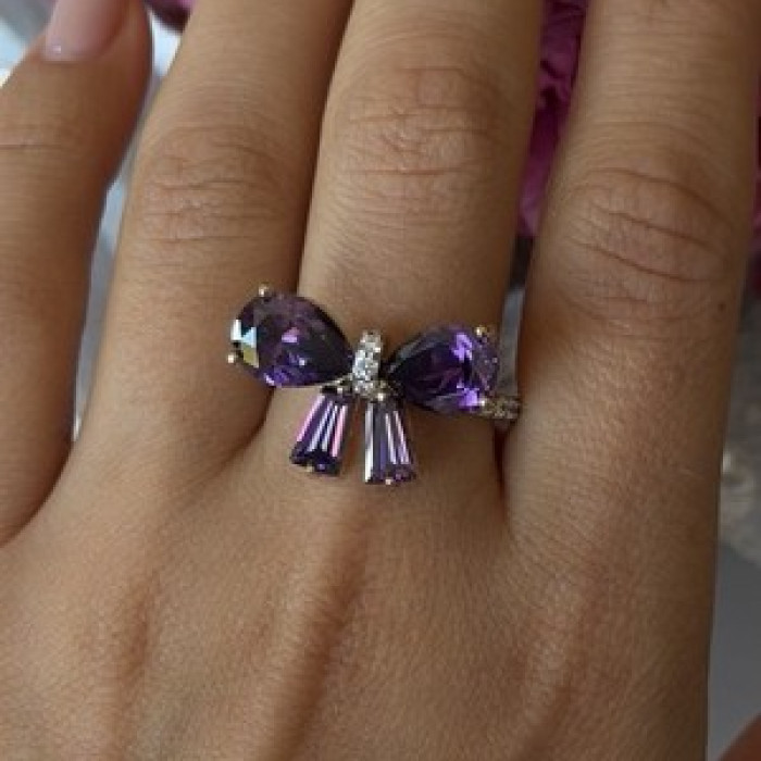 925 Sterling Silver Gold Plated Bow Cz Ring Size 10
