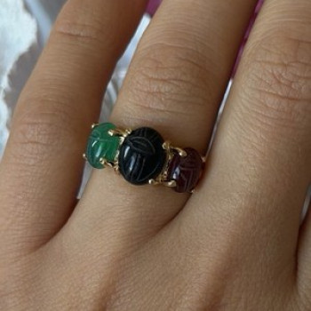 925 Sterling Silver Gold Plated Carved Carnelian Onyx Jade Ring Size 7