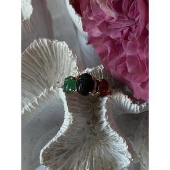 925 Sterling Silver Gold Plated Carved Carnelian Onyx Jade Ring Size 7