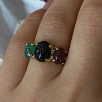 925 Sterling Silver Gold Plated Carved Carnelian Onyx Jade Ring Size 7
