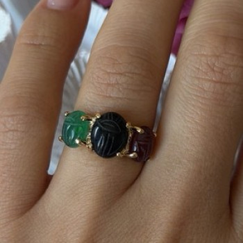 925 Sterling Silver Gold Plated Carved Carnelian Onyx Jade Ring Size 7