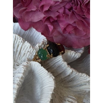 925 Sterling Silver Gold Plated Carved Carnelian Onyx Jade Ring Size 7