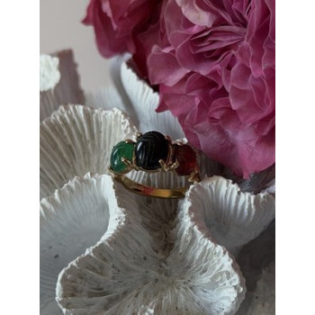 925 Sterling Silver Gold Plated Carved Carnelian Onyx Jade Ring Size 7