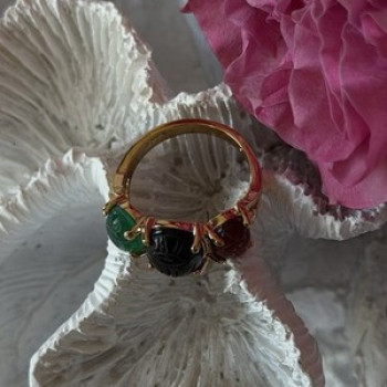 925 Sterling Silver Gold Plated Carved Carnelian Onyx Jade Ring Size 7