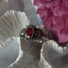 925 Sterling Silver Ruby & Marcasite Ring Size 8