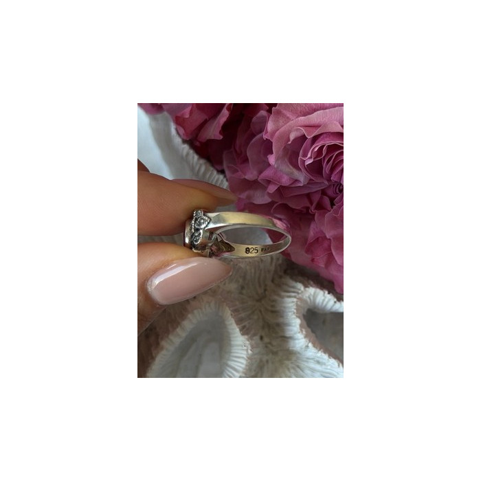 925 Sterling Silver Ruby & Marcasite Ring Size 8