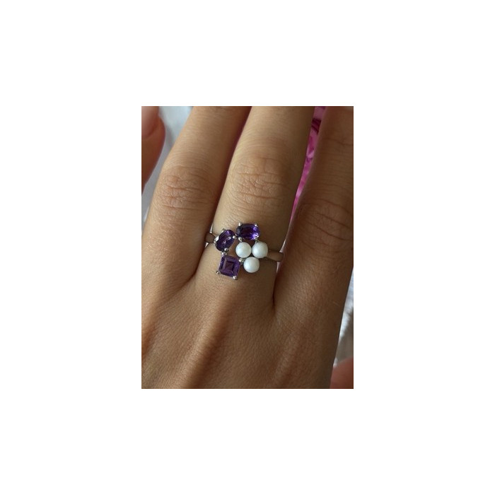 925 Sterling Silver Amethyst & Pearl Ring Size 8