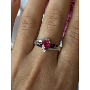 925 Sterling Silver Pink Sapphire Heart Ring Size 10