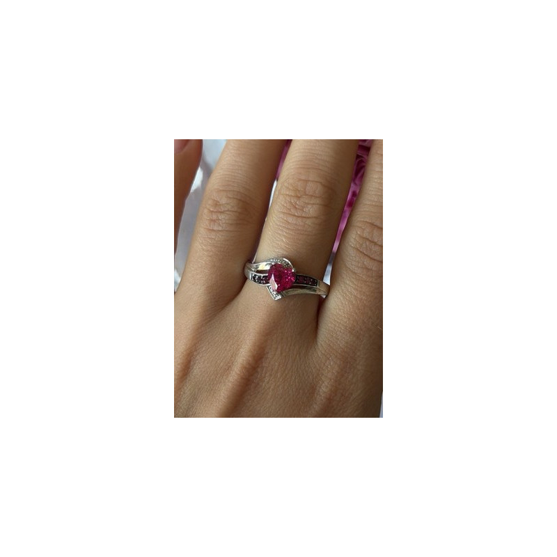 925 Sterling Silver Pink Sapphire Heart Ring Size 10