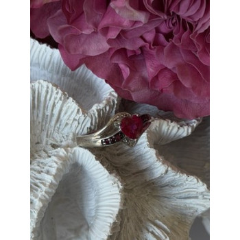 925 Sterling Silver Pink Sapphire Heart Ring Size 10