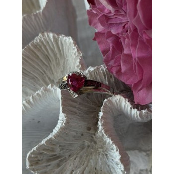 925 Sterling Silver Pink Sapphire Heart Ring Size 10