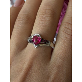 925 Sterling Silver Pink Sapphire Heart Ring Size 10