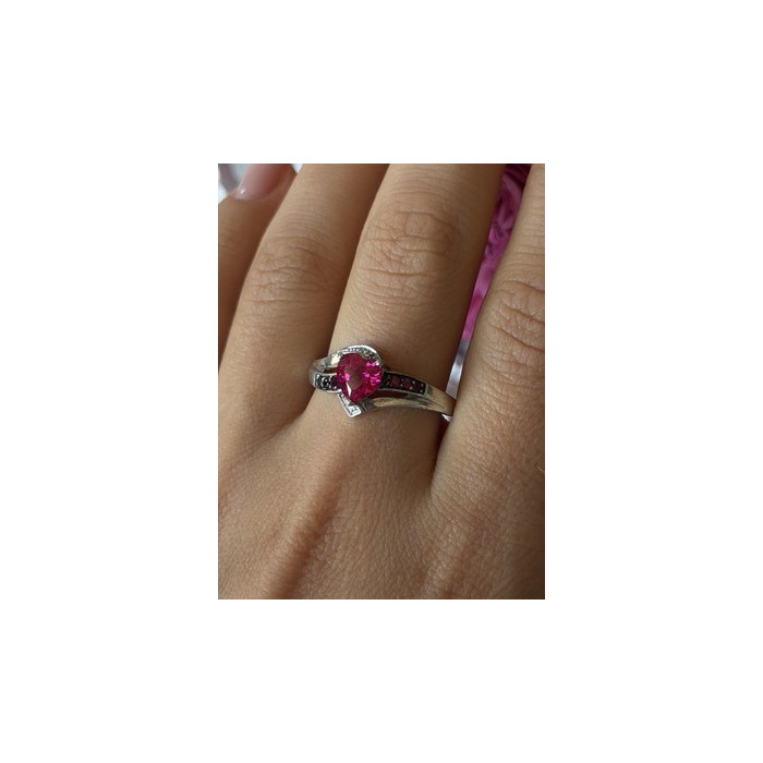 925 Sterling Silver Pink Sapphire Heart Ring Size 10