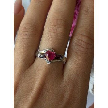 925 Sterling Silver Pink Sapphire Heart Ring Size 10