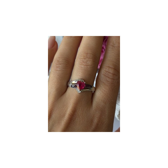 925 Sterling Silver Pink Sapphire Heart Ring Size 10
