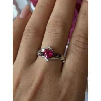 925 Sterling Silver Pink Sapphire Heart Ring Size 10